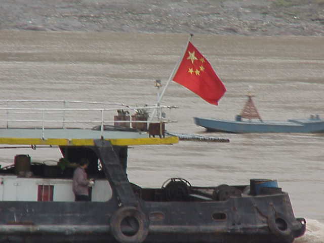    Tugboat with Chinese flag, Yangtze River   